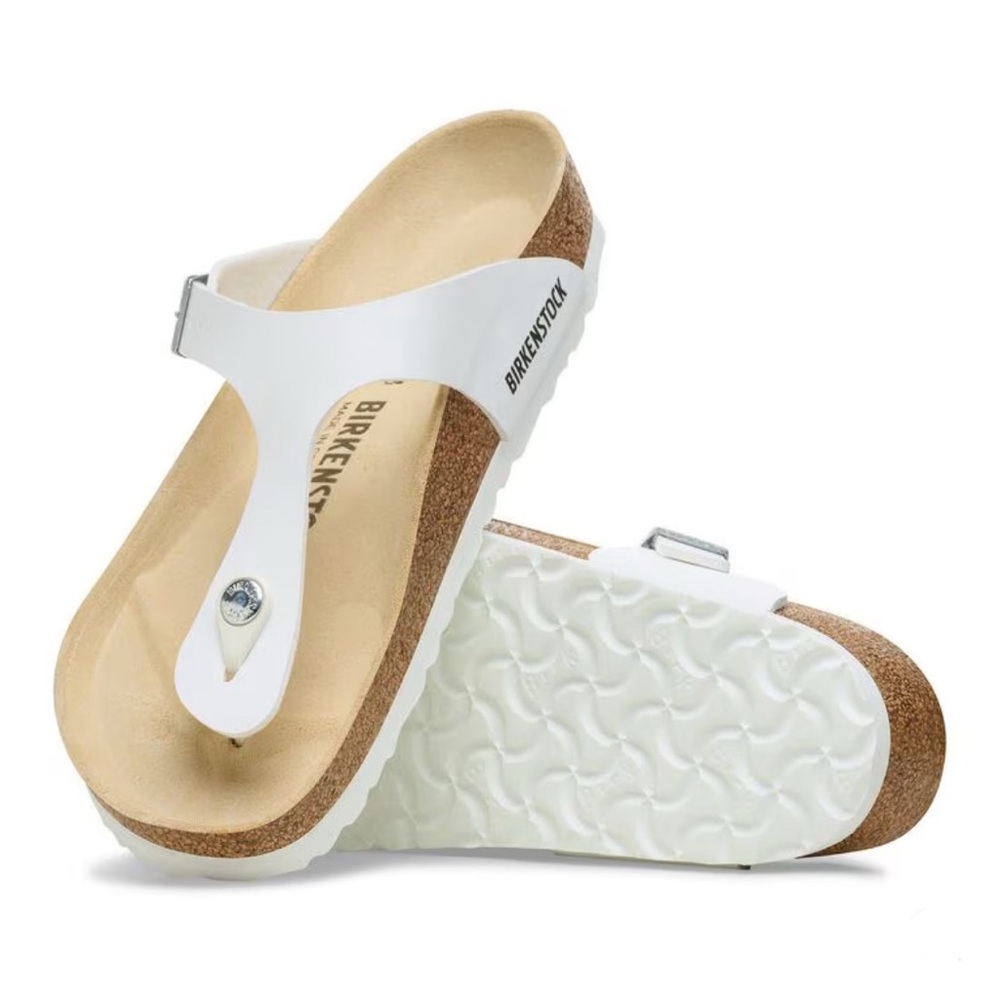 Birkenstock Gizeh White Women's Footbed Sandals Silver Buckle Size 7 (38) New